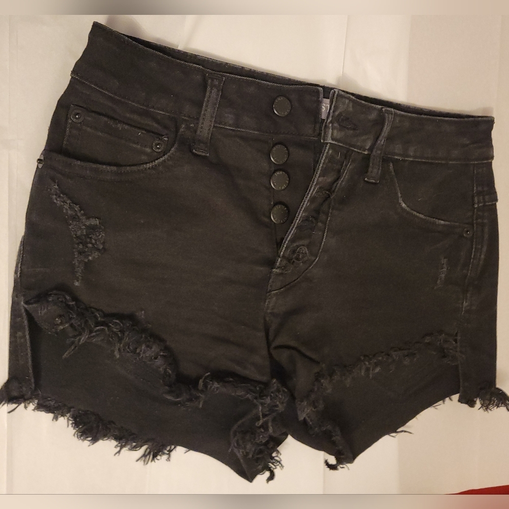 Women's Black Distressed Denim Shorts